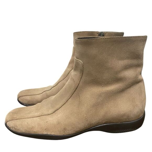 Prada Tan Suede Leather Side Zip Flat Ankle Boot Square Toe VTG Retro SZ 5.5 - 6 - Picture 5 of 14
